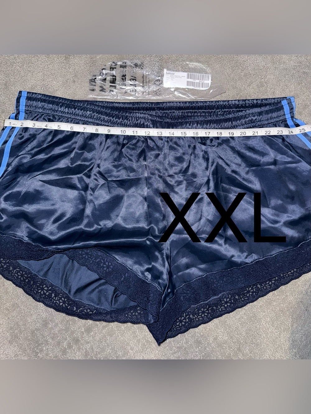 NWT adidas Originals × ASOS lace hem shorts in navy satin - Picture 16 of 16